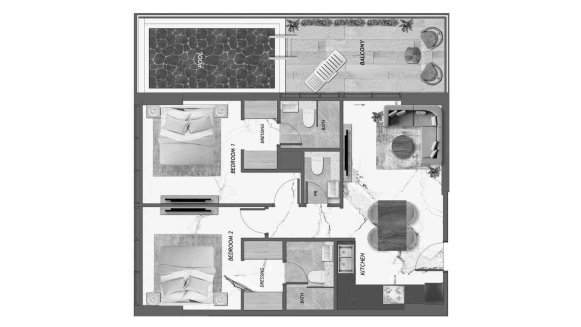 Apartment floor plan, 2 bedrooms in SAMANA GOLF VIEWS No. 11010 (2D)